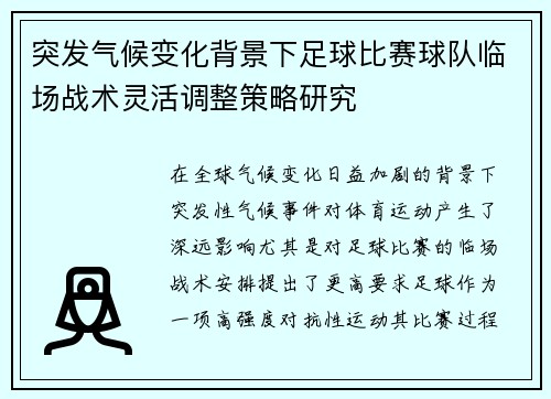 突发气候变化背景下足球比赛球队临场战术灵活调整策略研究