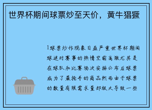 世界杯期间球票炒至天价，黄牛猖獗